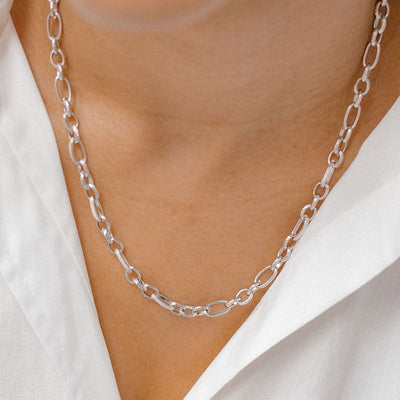 Chunky Oval Figaro Chain Necklace Silver