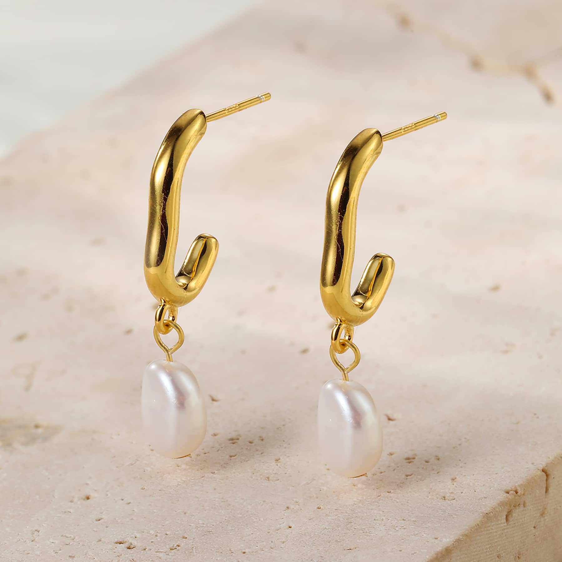 Pendientes Aro Perla Chunky Plata de Ley 925