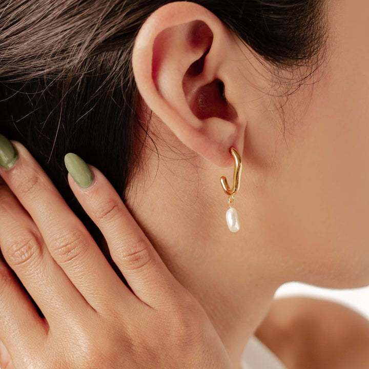 Chunky Pearl Hoop Earrings Sterling Silver