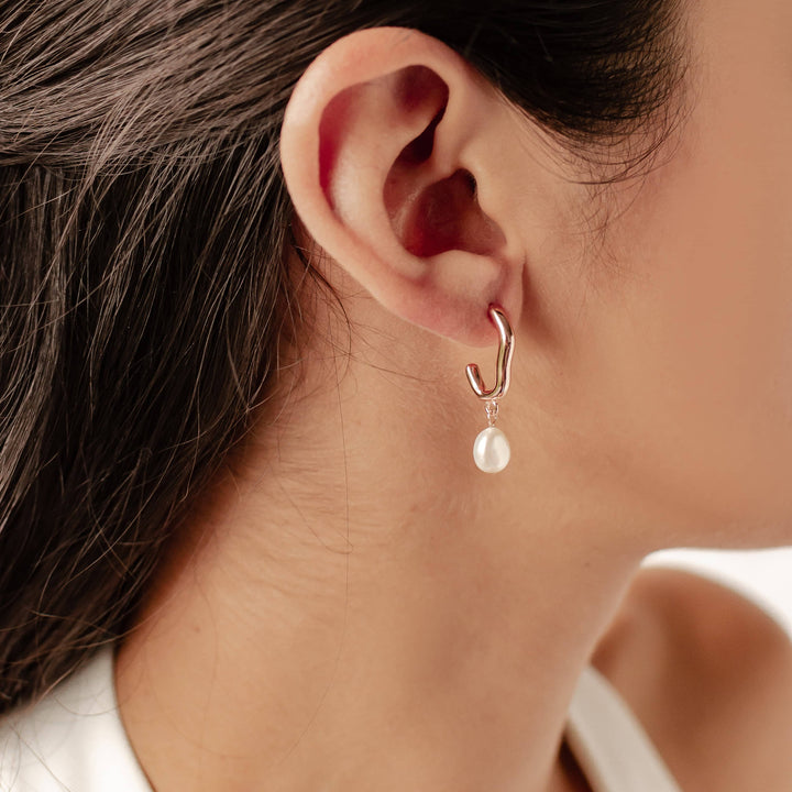 Chunky Pearl Hoop Earrings Sterling Silver