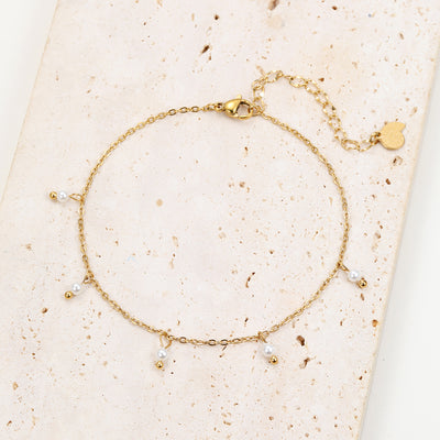 Fußkette Gold mit Perlen Cinque