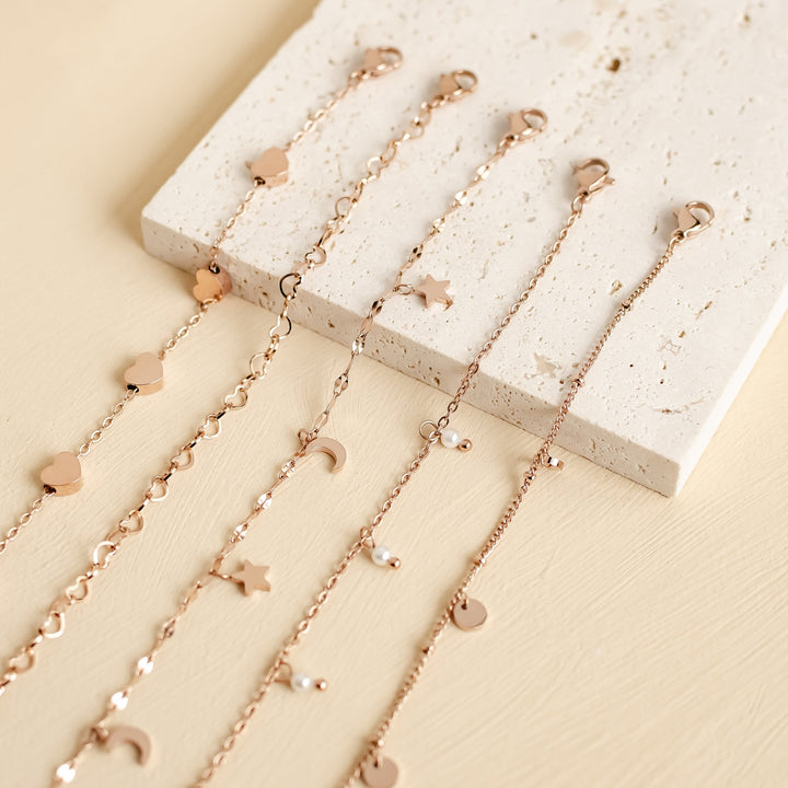 Cinque Pearl Chain Anklet Rose Gold