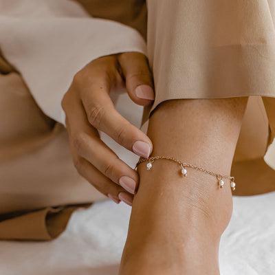Cinque Pearl Chain Anklet Rose Gold
