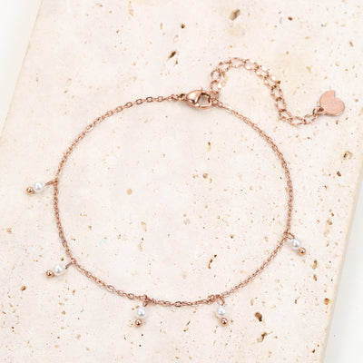 Cinque Perlen Fußkette Rosegold