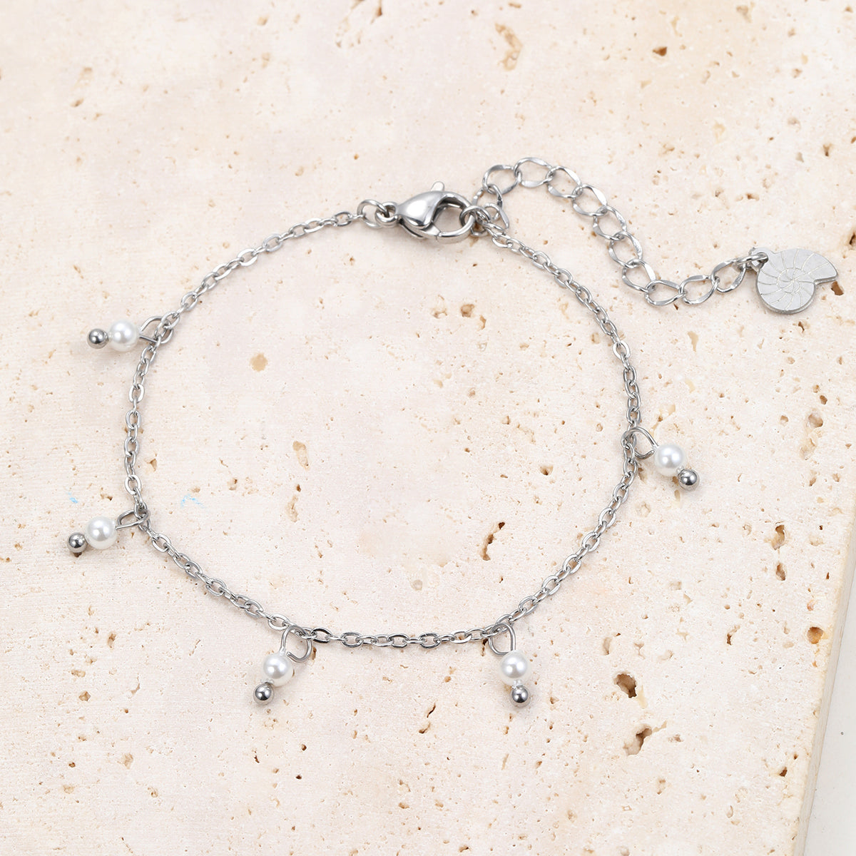Bracelet Chaîne Perle Cinque en Argent