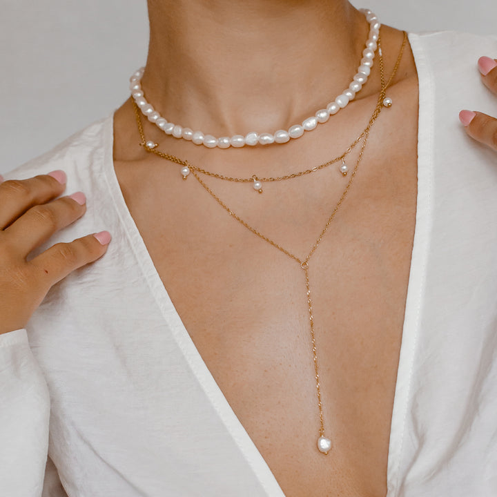 Cinque Pearl Chain Necklace Gold