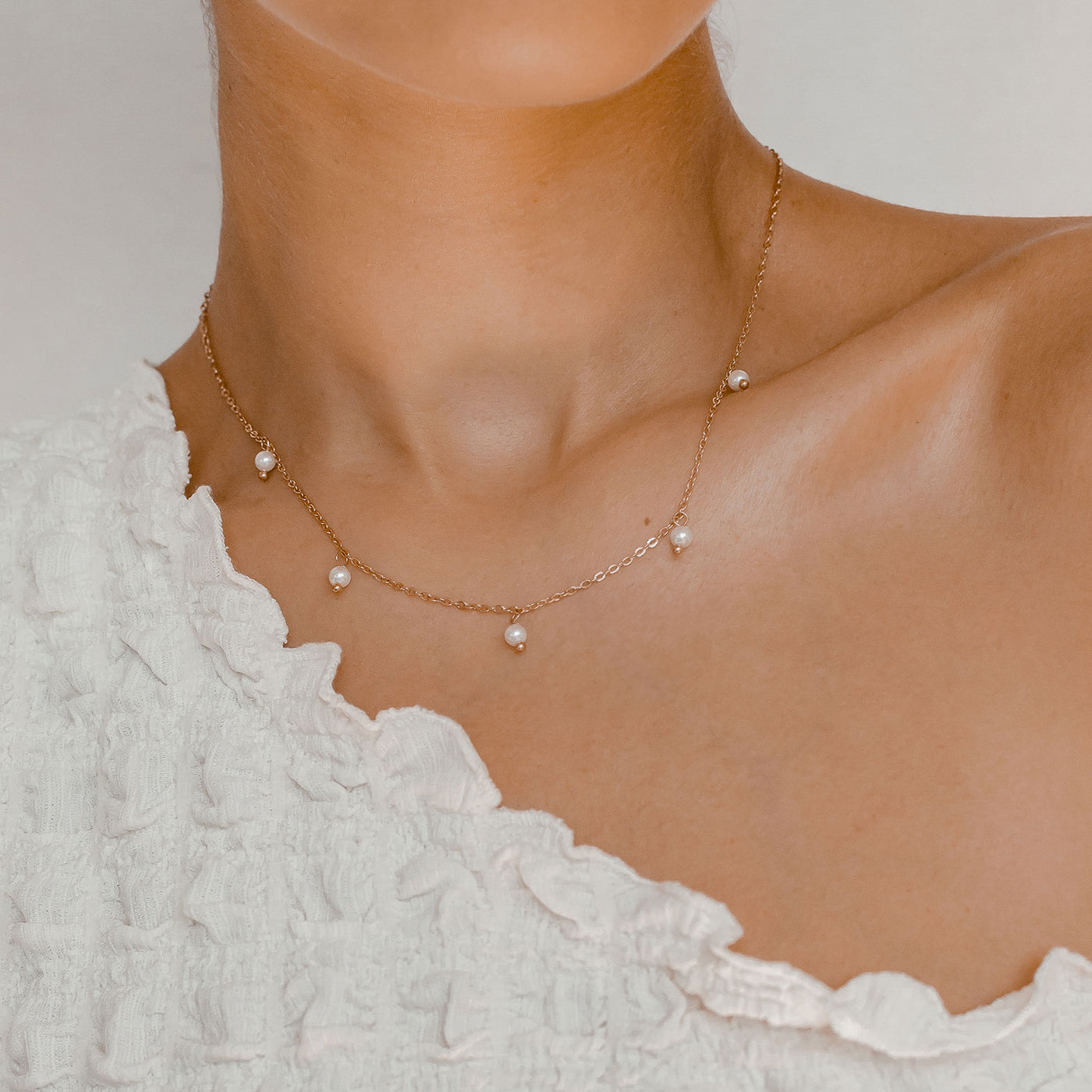 Cinque Pearl Chain Necklace Rose Gold