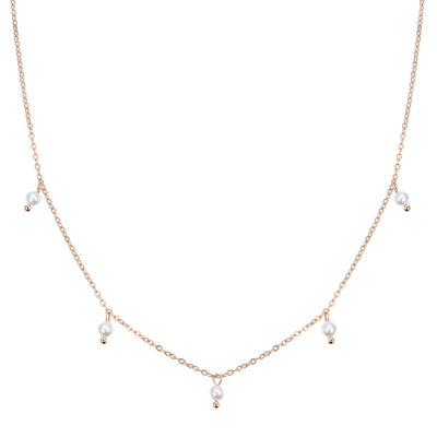 Cinque Pearl Chain Necklace Rose Gold