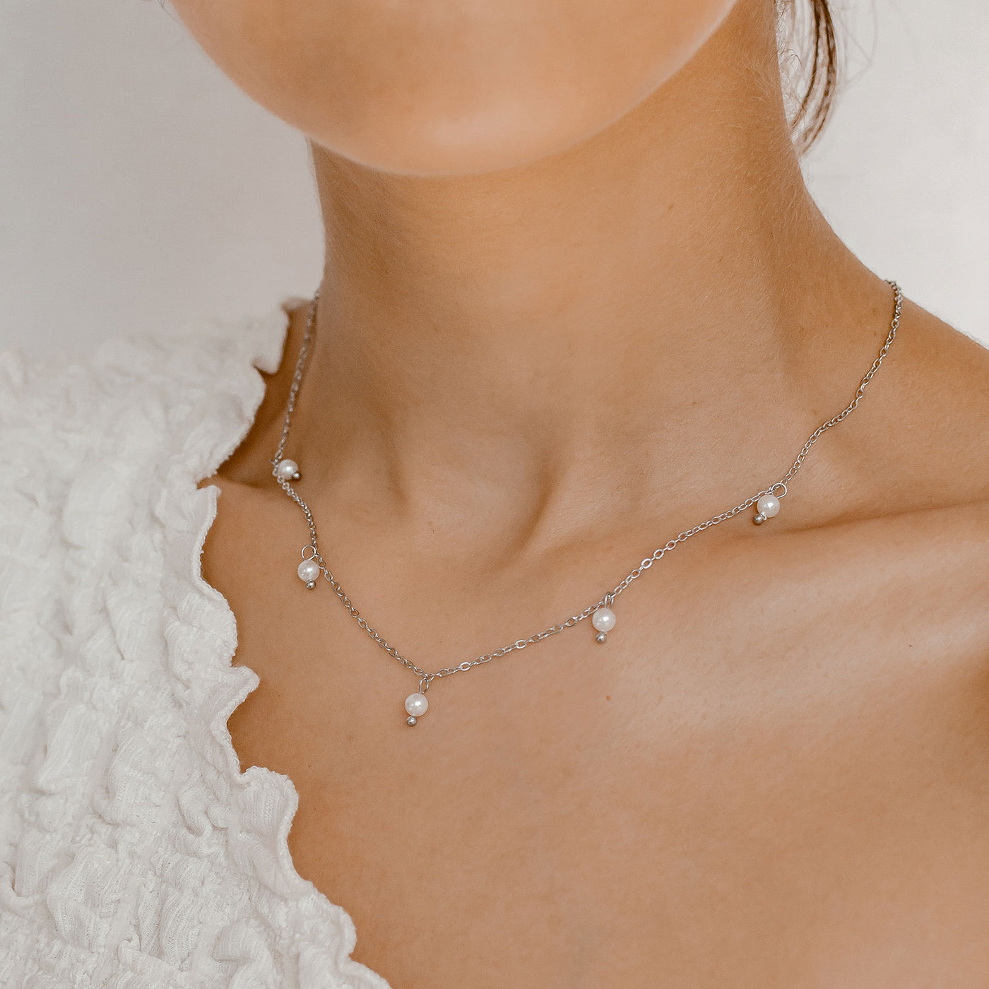 Cinque Pearl Chain Necklace Silver