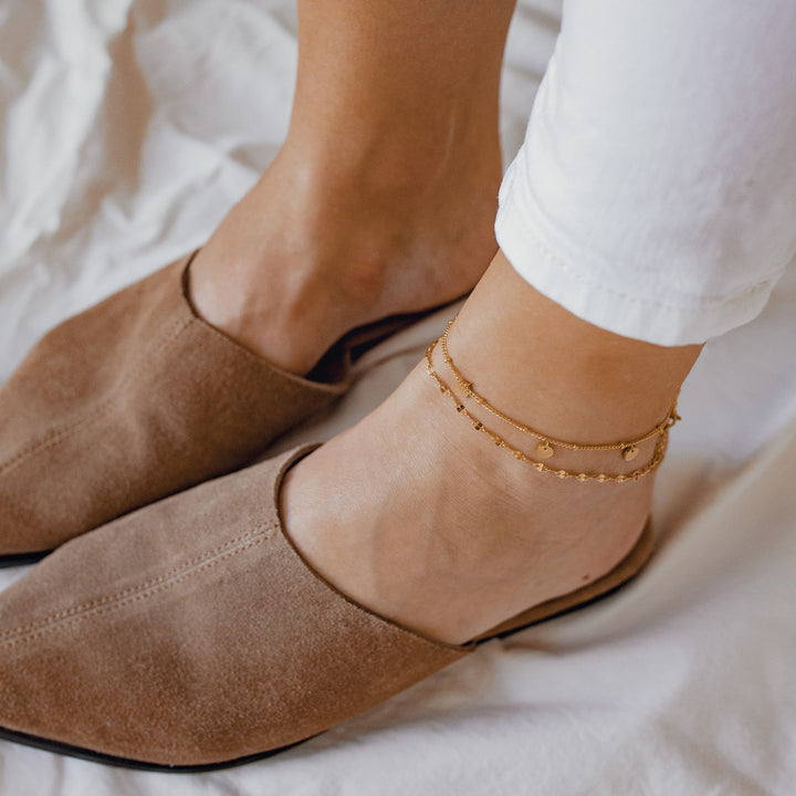 Circles Bobble Chain Anklet Gold