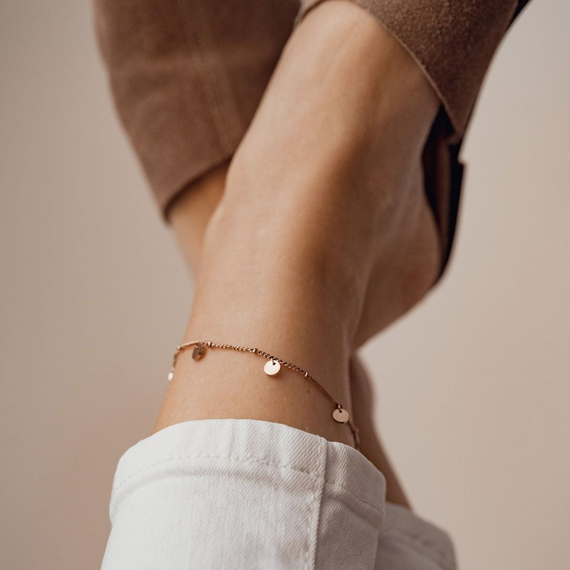 Circles Bobble Chain Anklet Rose Gold