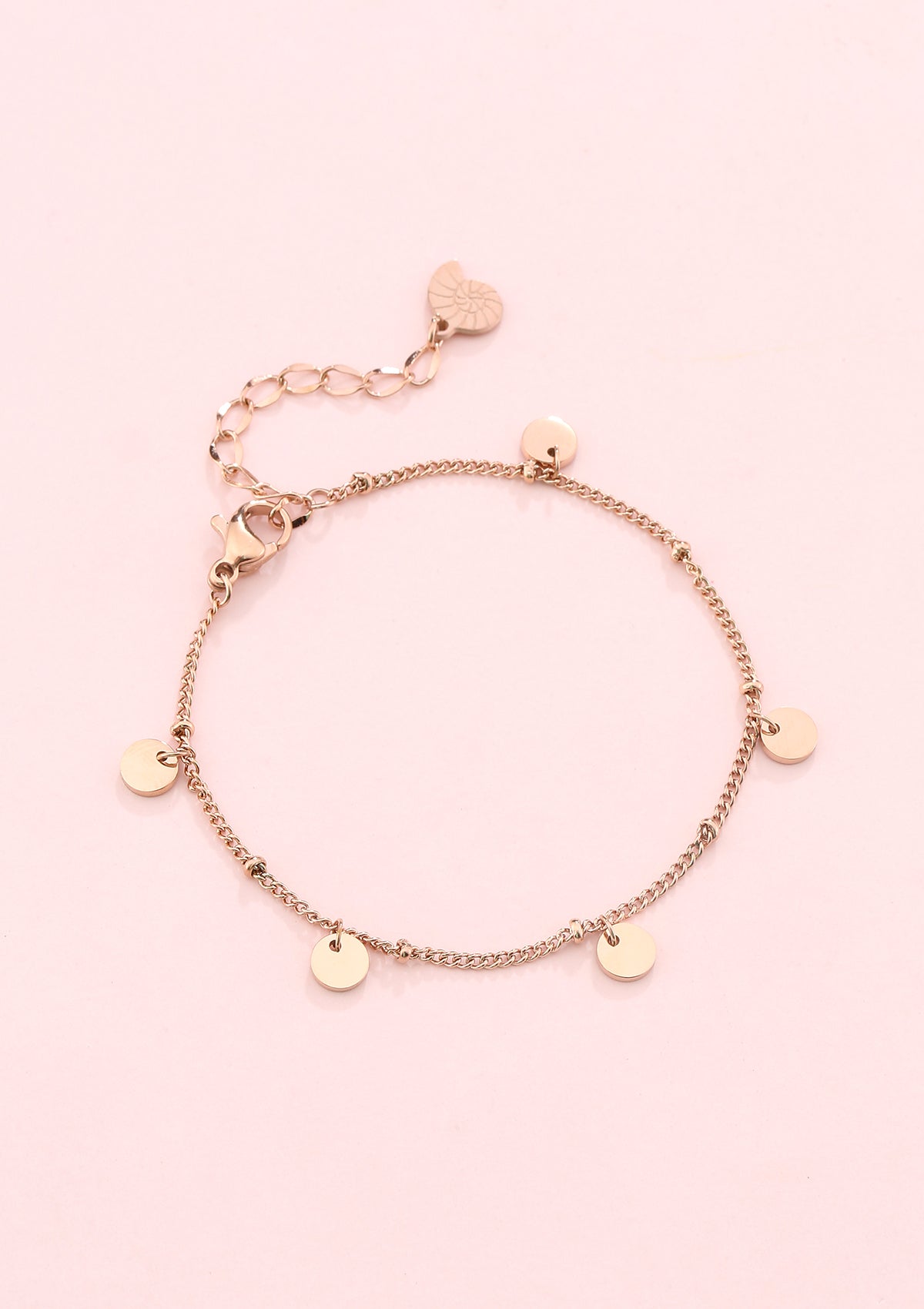 Brazalete de Cadena con Bolitas y Círculos en Oro Rosa