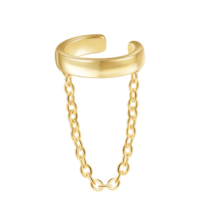Klassischer Ear Cuff Ohrring mit Kettchen Sterlingsilber in Gold