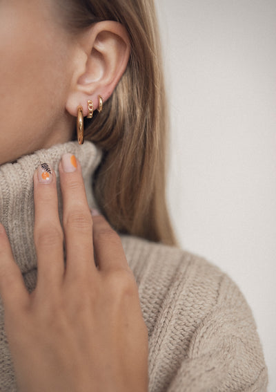 Classic Hoop Huggie Earrings Sterling Silver Gold