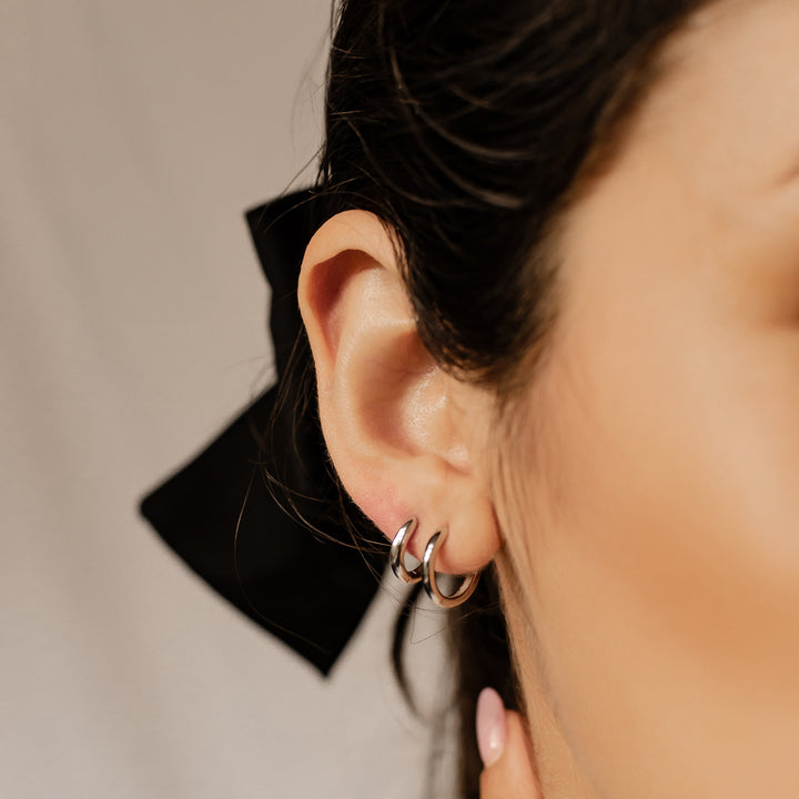 Classic Hoop Huggie Earrings Sterling Silver Gold