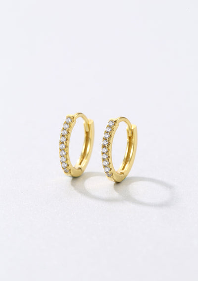 Clear Stone Huggie Earrings Sterling Silver Gold