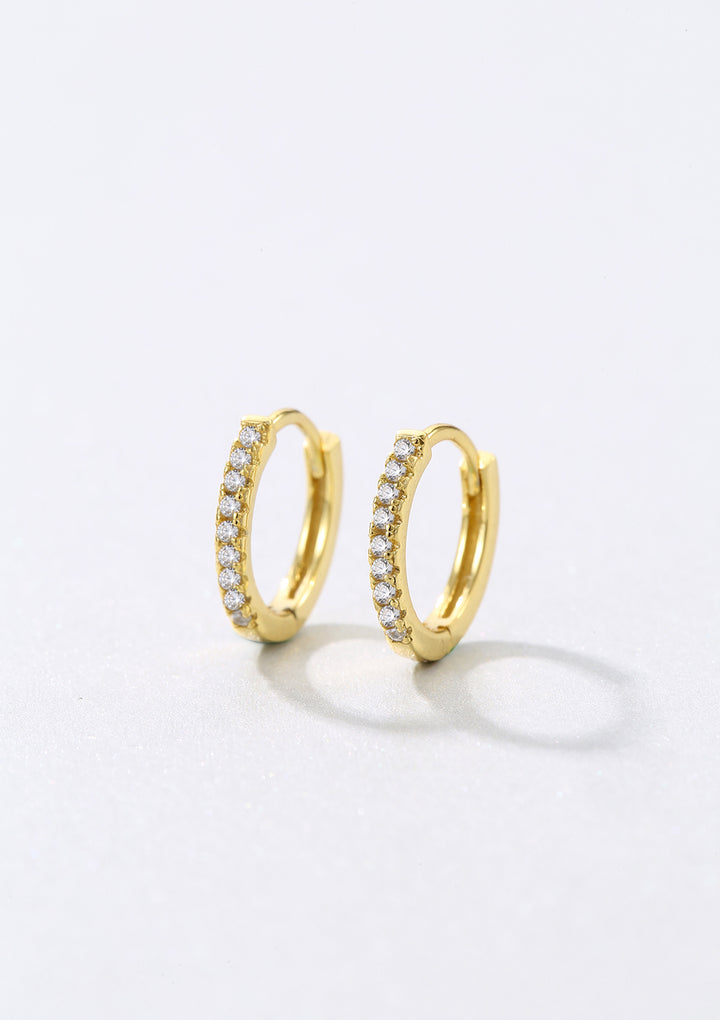 Clear Stone Huggie Earrings Sterling Silver Gold