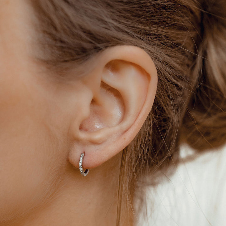Clear Stone Huggie Earrings Sterling Silver Gold