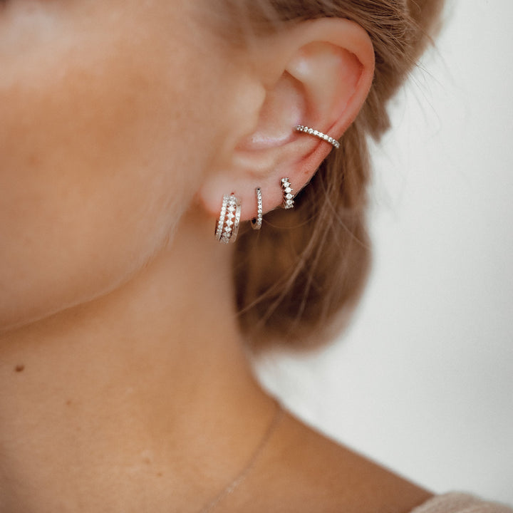 Clear Stone Huggie Earrings Sterling Silver Gold
