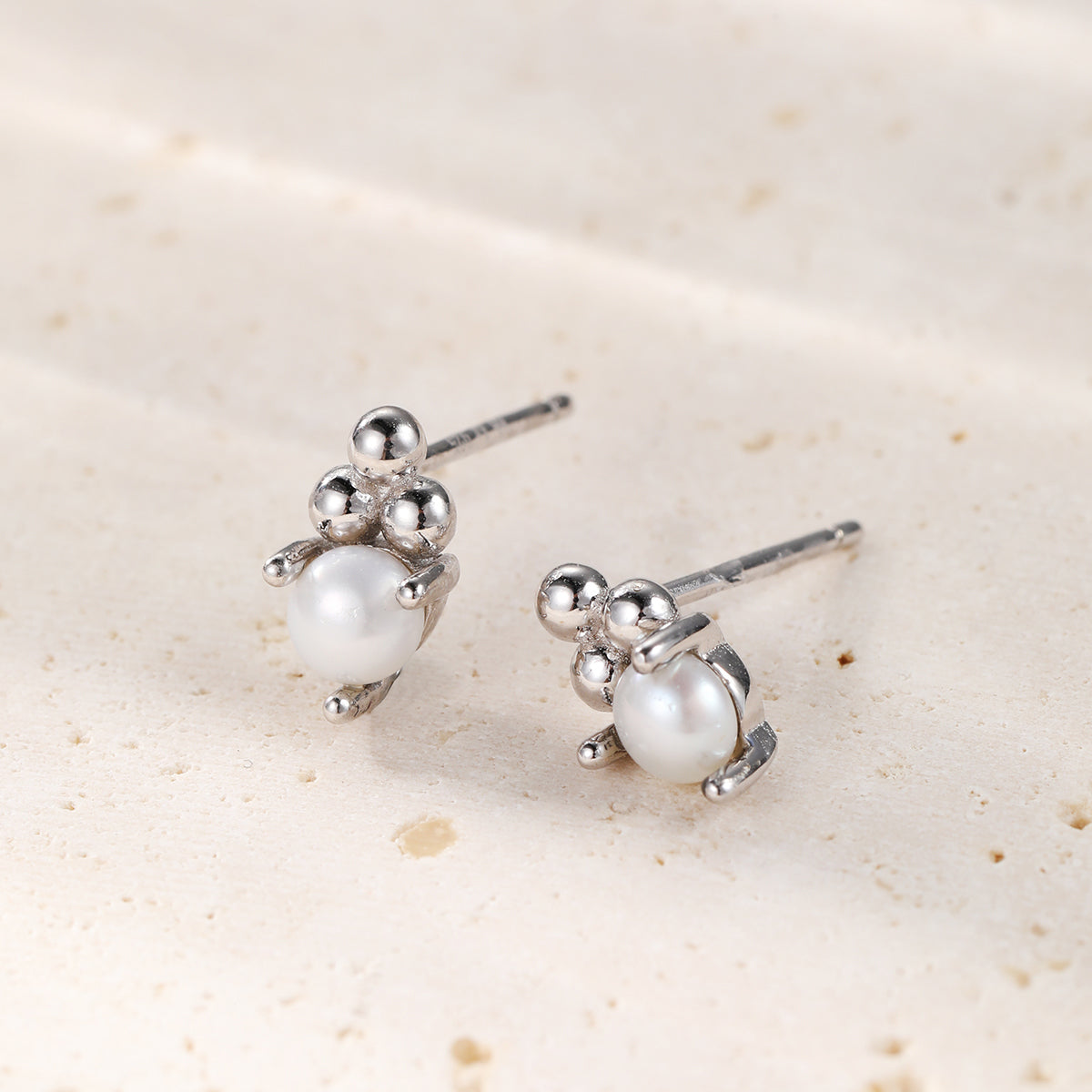 Cluster Pearl Stud Earrings Sterling Silver