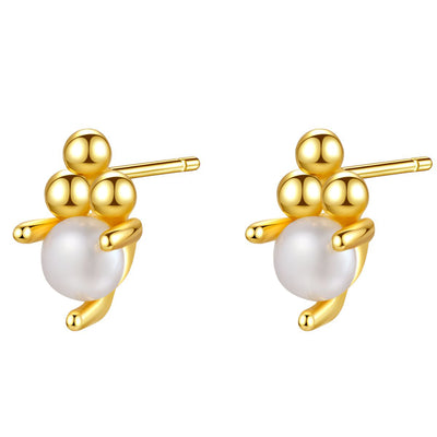 Cluster Pearl Stud Earrings Sterling Silver Gold