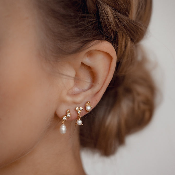 Cluster Pearl Stud Earrings Sterling Silver Gold