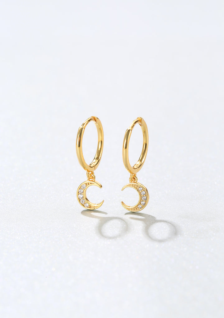 Pendientes Huggie de Luna Creciente Plata de Ley 925 en Oro