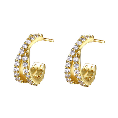 Criss Cross Hoop Gemstones Earrings Sterling Silver Gold