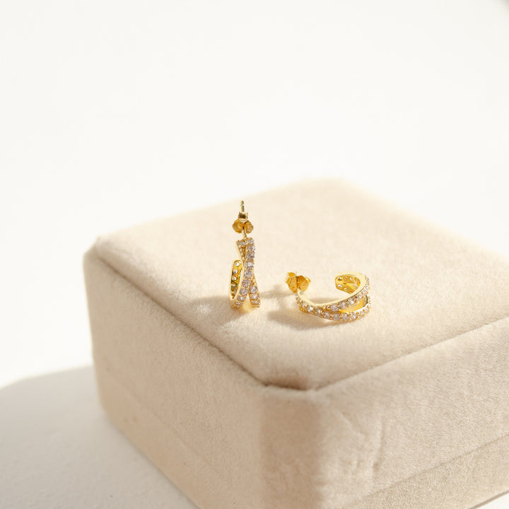 Criss Cross Hoop Gemstones Earrings Sterling Silver Gold