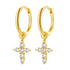 Pendientes Aro Charm Cruz Plata de Ley 925 en Oro