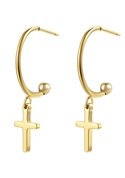 Cross Hoop Earrings Gold