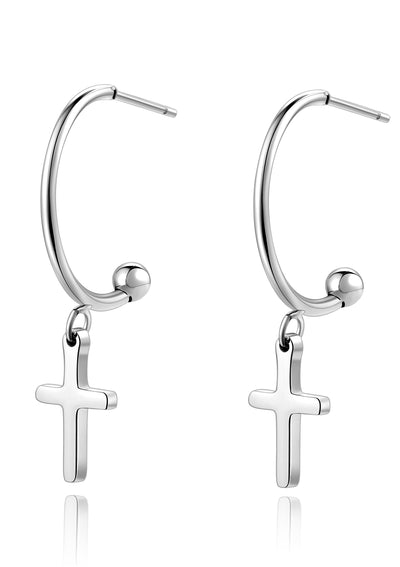 Cross Hoop Earrings Silver