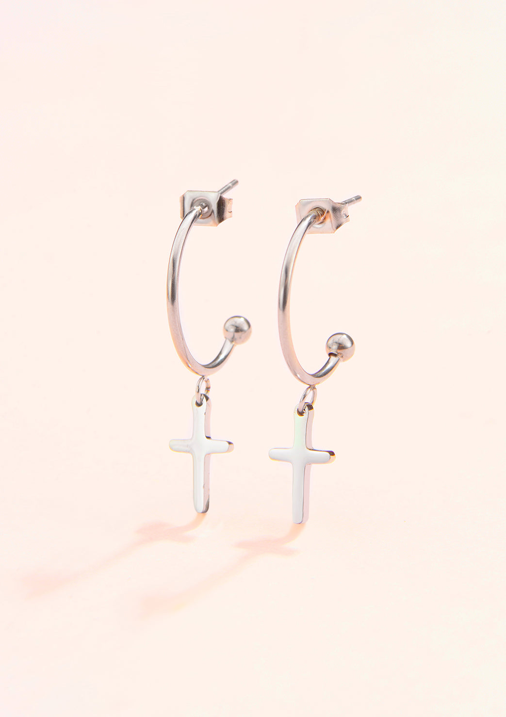 Cross Hoop Earrings Silver