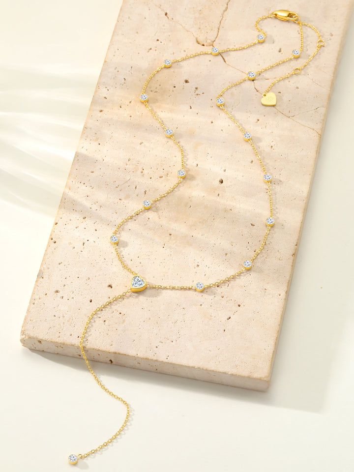 Crystal Heart Y Lariat Necklace Waterproof
