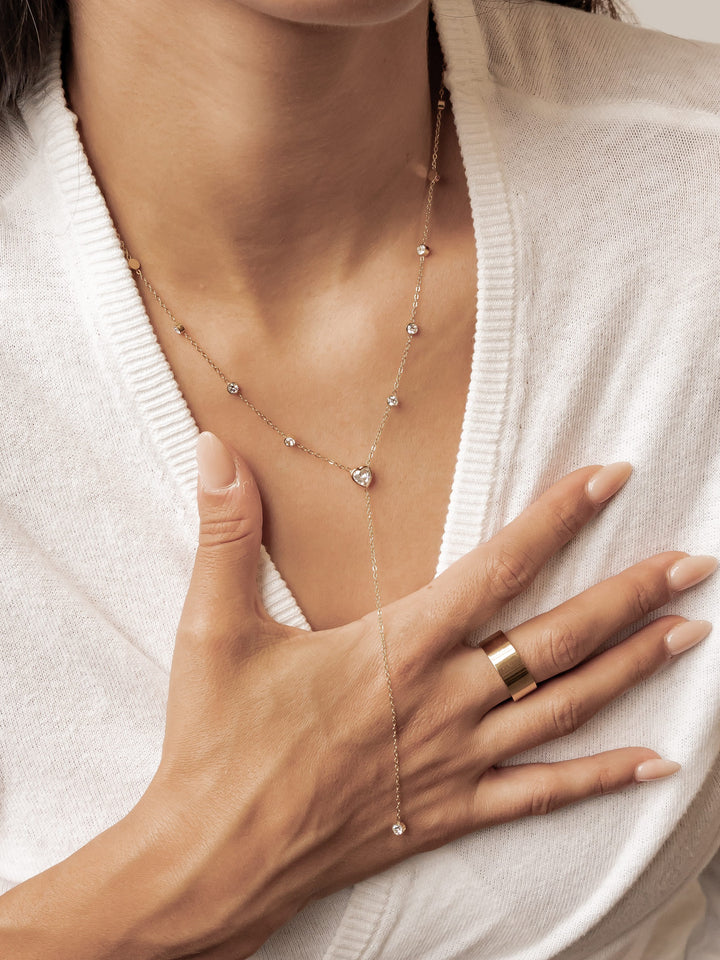 Crystal Heart Y Lariat Necklace Waterproof