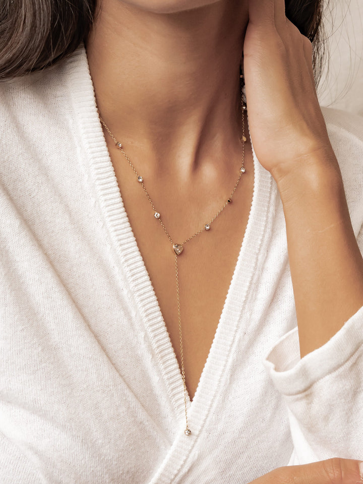 Crystal Heart Y Lariat Necklace Waterproof