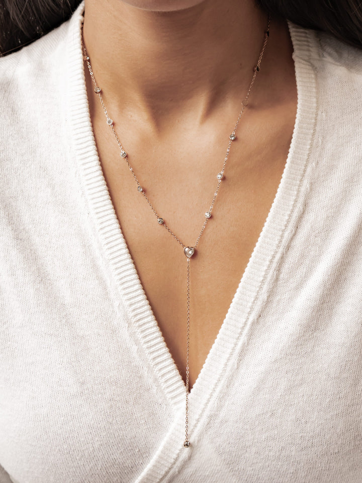 Crystal Heart Y Lariat Necklace Waterproof