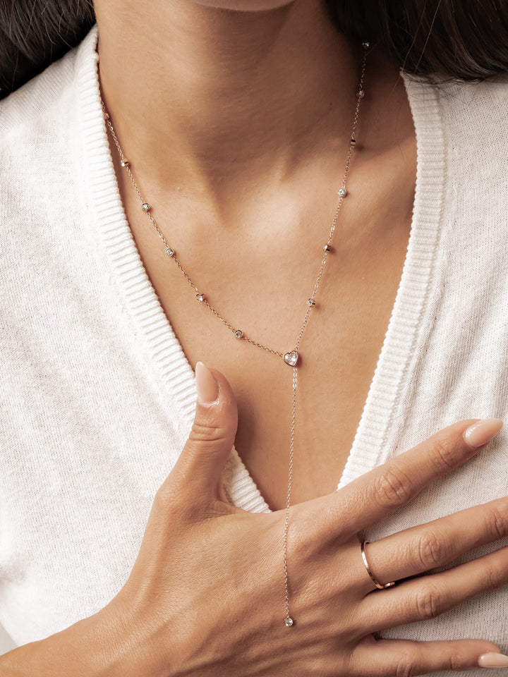 Crystal Heart Y Lariat Necklace Waterproof
