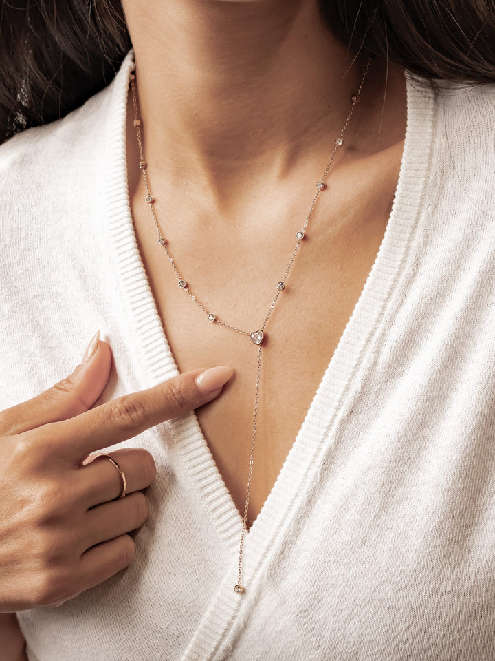 Crystal Heart Y Lariat Necklace Waterproof