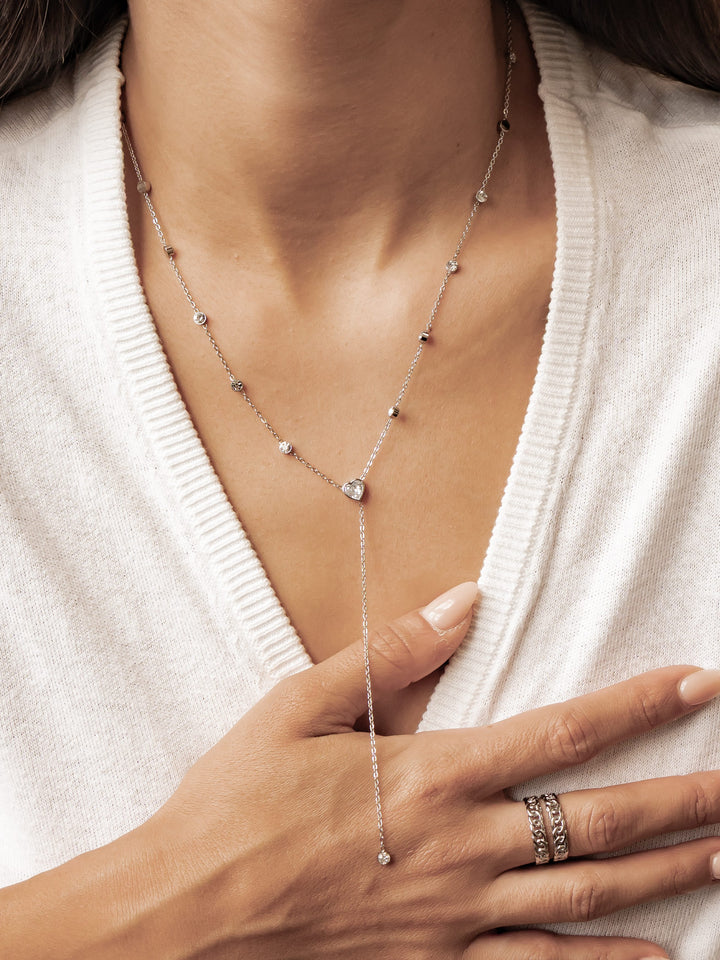 Crystal Heart Y Lariat Necklace Waterproof