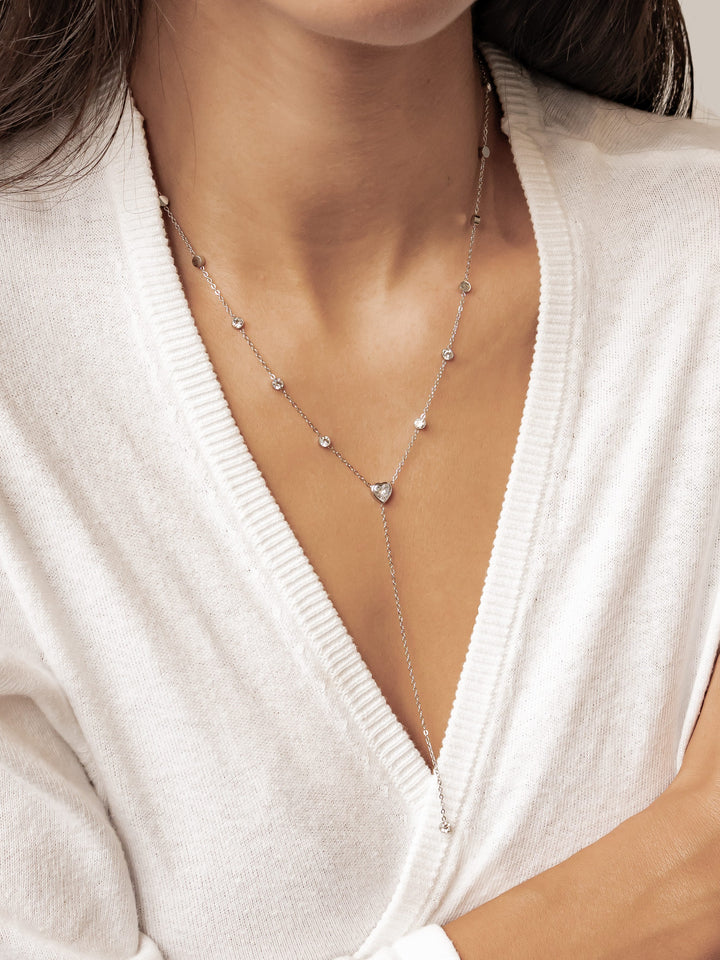 Crystal Heart Y Lariat Necklace Waterproof