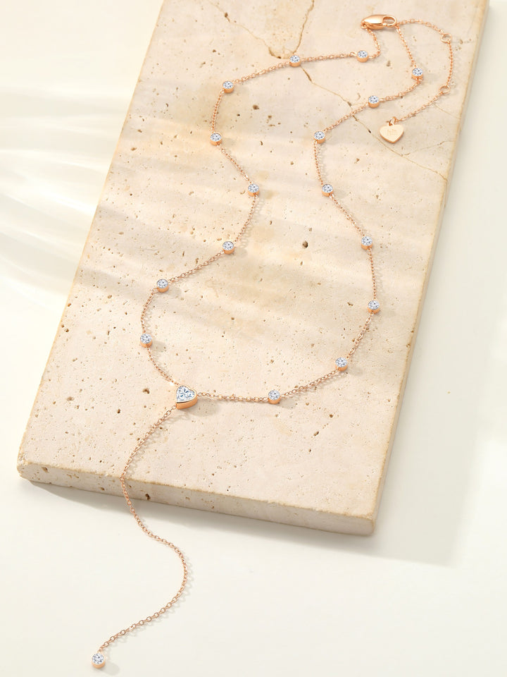 Crystal Heart Y Lariat Necklace Waterproof