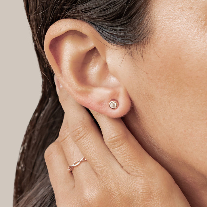 Cubic Zirconia Bezel Stud Earrings Sterling Silver