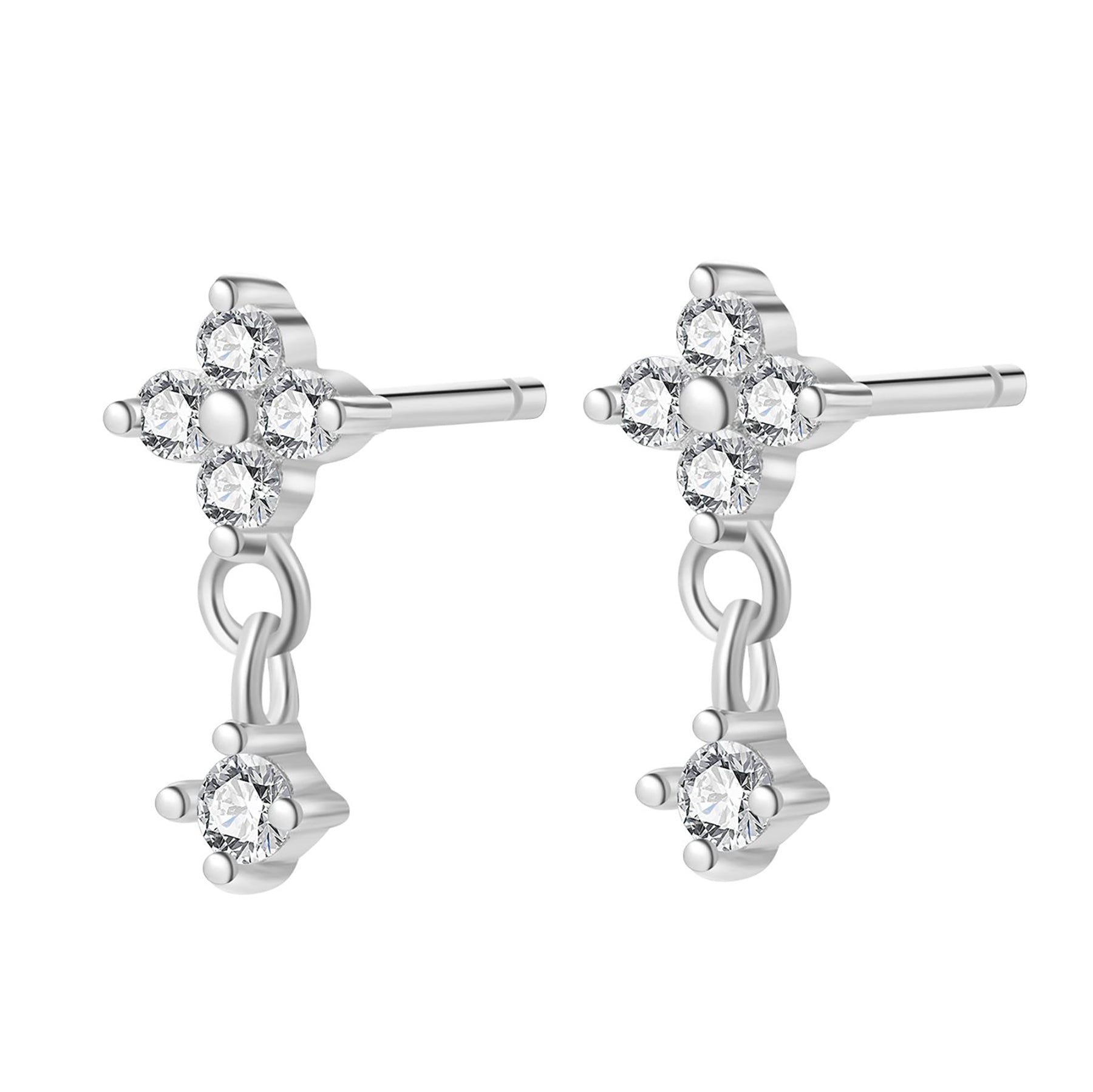 Boucles d’Oreille Fleur et Goutte Sterling Argent