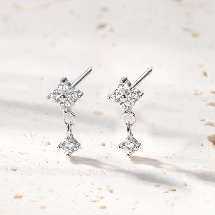 Pendientes Botón Flor Gota Colgante Plata de Ley 925