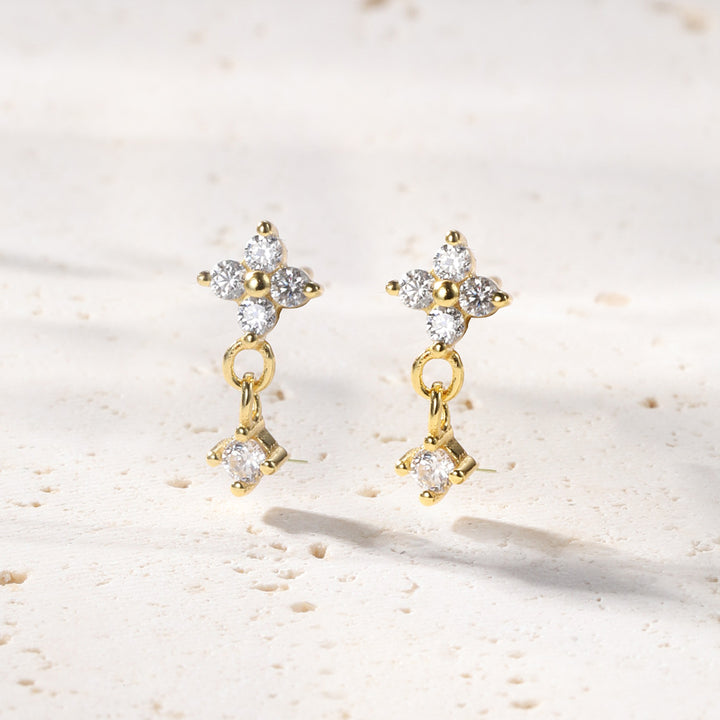 Pendientes Botón Flor Gota Colgante Plata de Ley 925