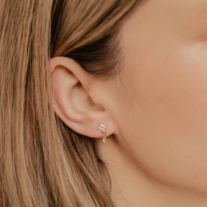 Pendientes Botón Flor Gota Colgante Plata de Ley 925