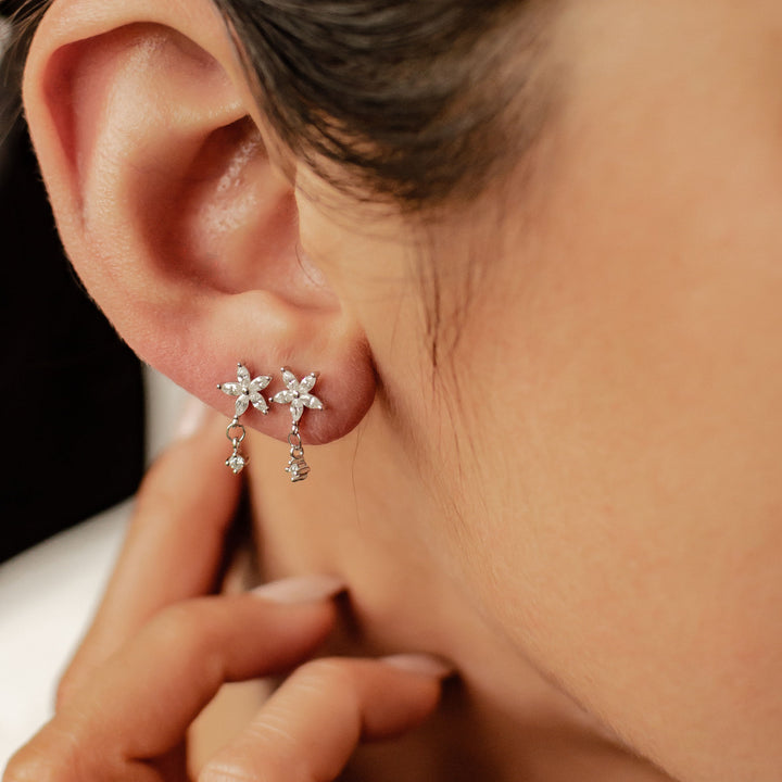 Daisy Drop Stud Earrings Sterling Silver