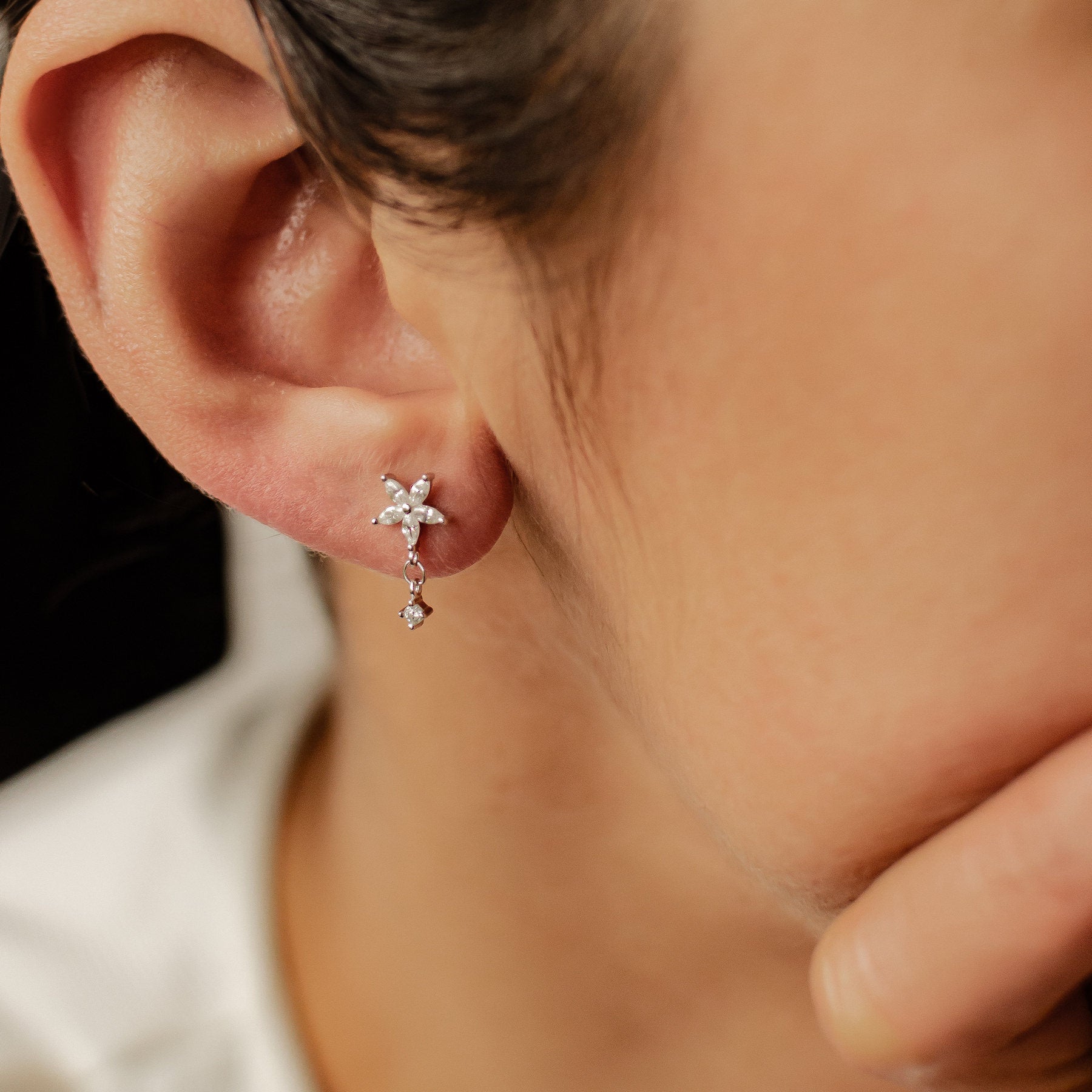 Daisy Drop Stud Earrings Sterling Silver