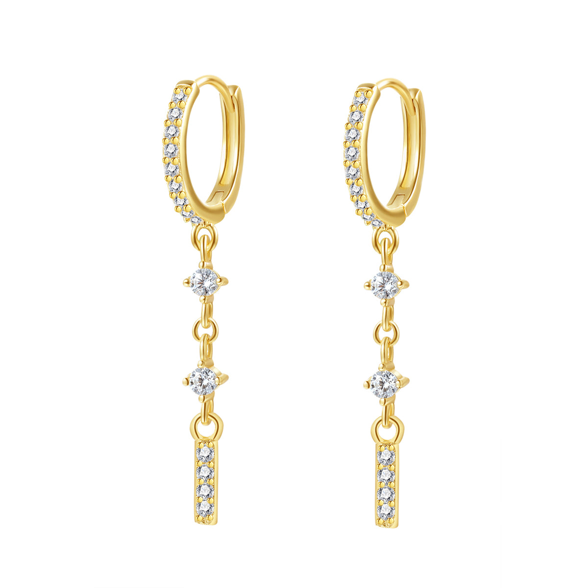 Pendientes Huggie Oscilantes de Barra Plata de Ley 925 en Oro
